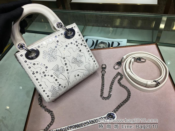 DIOR迪奧 Lady Dior mini刺繡 幸運草 光滑小牛皮 袖珍手提包 M0505  zdo1119